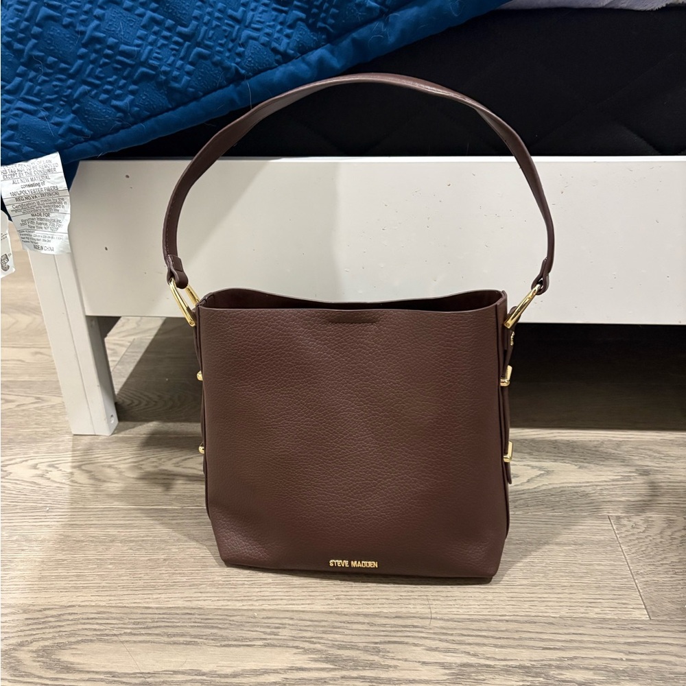 Steve Madden Dark Brown Shoulder Bag with Gold Details